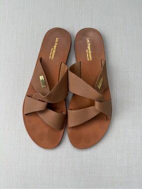 EUC Les Tropéziennes Tan Leather Slide Sandals Size 40